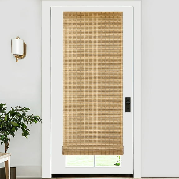 LazBlinds No Tools No Drill Bamboo Roller Shades, Cordless Bamboo Blinds, Light Filtering Roll Up Blinds for Windows, French Door, Porch or Patio Privacy Screen, 26'' W x 70'' H, Brown206