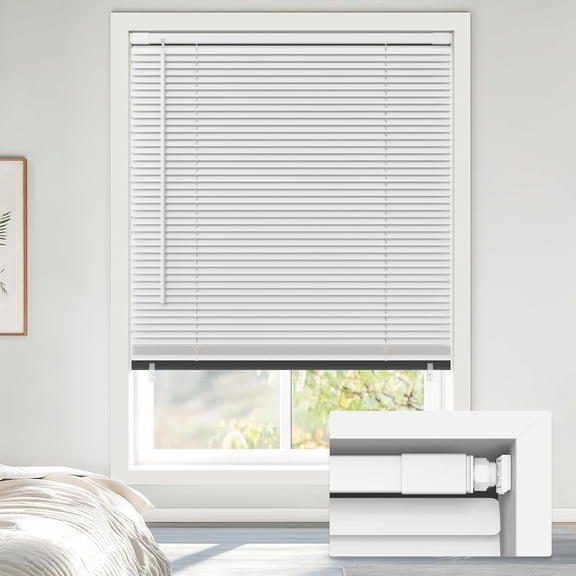 LazBlinds No Tools No Drill Cordless 1" Vinyl Mini Blinds, 100% Blackout Blinds for Indoor Windows, Room Darkening Privacy Window Blinds and Shades for Interior, 21" W x 64" H, White
