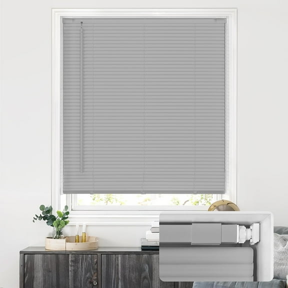 LazBlinds No Tools No Drill Cordless 1" Vinyl Mini Blinds, 100% Privacy S-Curve Blinds for Indoor Windows, Room Darkening Horizontal Window Blinds and Shades for Home, 22 1/2" W x 48" H, Grey
