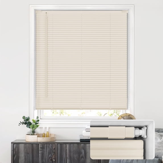 LazBlinds No Tools No Drill Cordless 1" Vinyl Mini Blinds, 100% Privacy S-Curve Blinds for Indoor Windows, Room Darkening Horizontal Window Blinds and Shades for Home, 22 1/2" W x 48" H, Beige