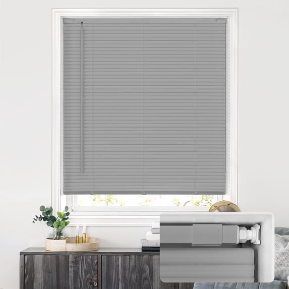 LazBlinds No Tools No Drill Cordless 1" Vinyl Mini Blinds, 100% Privacy S-Curve Blinds for Indoor Windows, Room Darkening Horizontal Window Blinds and Shades for Home, 30 1/2" W x 48" H, Grey