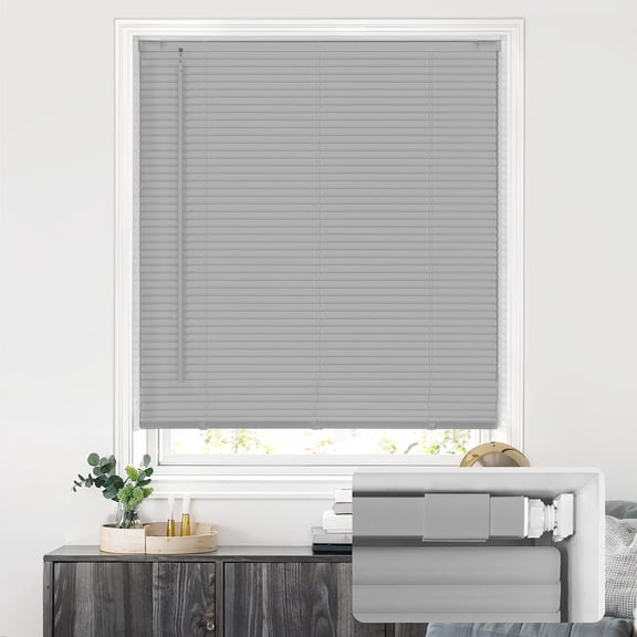 LazBlinds No Tools No Drill Cordless 1" Vinyl Mini Blinds, 100% Privacy S-Curve Blinds for Indoor Windows, Room Darkening Horizontal Window Blinds and Shades for Home, 47" W x 48" H, Grey