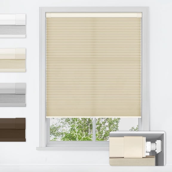 LazBlinds No Tools No Drill Cordless Cellular Shades, Blackout Light Blocking Honeycomb Shades for Home, Thermal Insulation Blinds for Windows, 33" W x 64" H, Beige