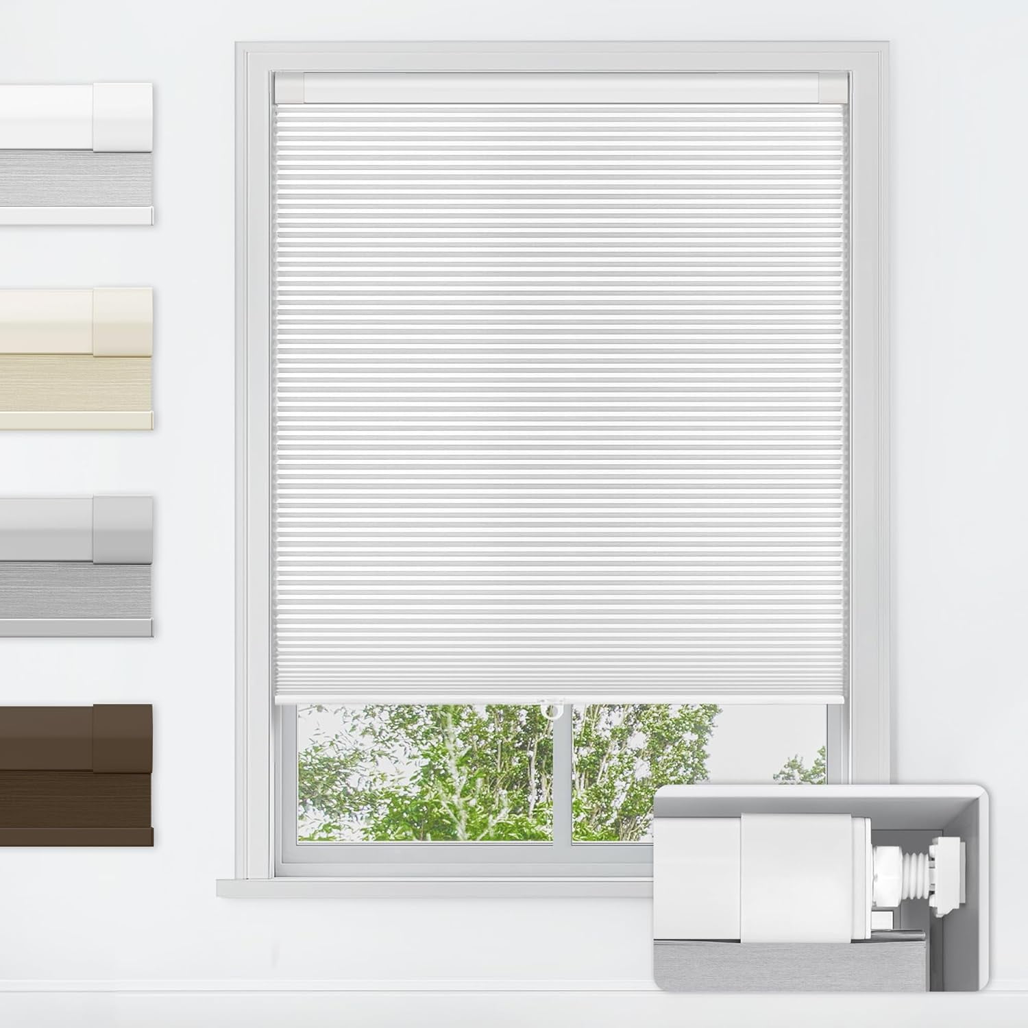 LazBlinds No Tools No Drill Cordless Cellular Shades, Blackout Light Blocking Honeycomb Shades for Home, Thermal Insulation Blinds for Windows, 43" W x 64" H, White