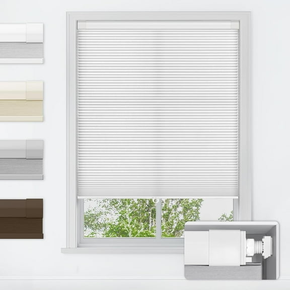 LazBlinds No Tools No Drill Cordless Cellular Shades, Light Filtering Honeycomb Shades for Home, Thermal Insulation Blinds for Windows, 36" W x 48" H, White