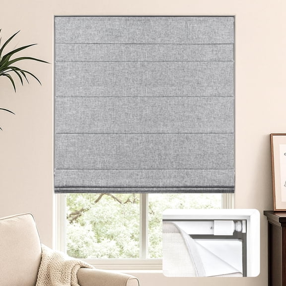 LazBlinds No Tools No Drill Cordless Roman Shades for Windows, Blackout Thermal Insulated UV Blocking Window Blinds, Lightweight Fabric Blinds for Indoor Windows, 20" W x 60" H, Blackout - Grey
