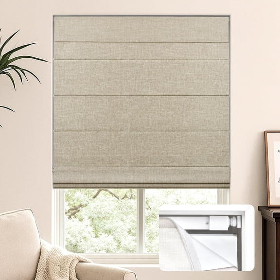 LazBlinds No Tools No Drill Cordless Roman Shades for Windows, Blackout Thermal Insulated UV Blocking Window Blinds, Lightweight Fabric Blinds for Indoor Windows, 35" W x 60" H, Blackout - Beige