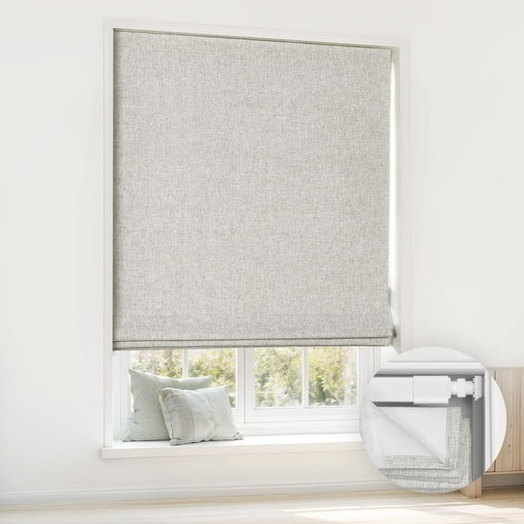 LazBlinds No Tools No Drill Cordless Roman Shades for Windows, Blackout Thermal Insulated UV Blocking Window Blinds, Room Darkening Fabric Blinds for Indoor Windows, 27'' W x 48'' H, Grey