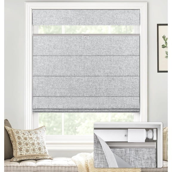 LazBlinds No Tools No Drill TDBU Cordless Roman Shades for Window, Thermal Insulated UV Blocking, 100% Blackout Fabric Blinds for Bedroom & Living Room, 20"W x 64"H, Blackout - Grey