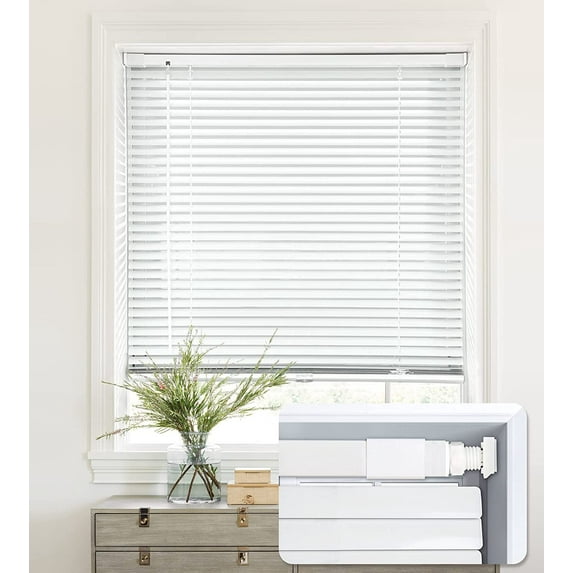 LazBlinds No Tools-No Drill 1" Aluminum Mini Blinds, Cordless Blinds for Windows, Light Filtering Horizontal Blinds and Shades for Window Size 25'' W x 64'' H, White