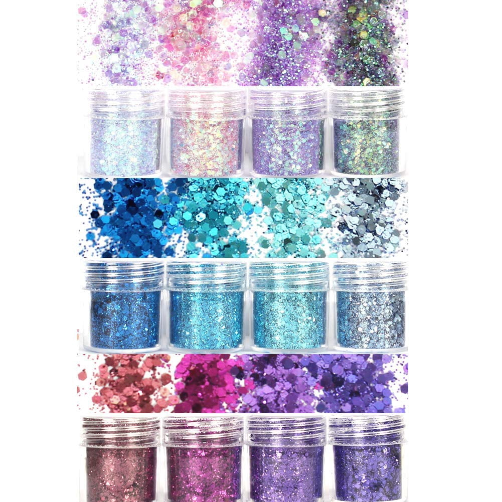 Laza 12 Colors Glitter Nail Art Acrylic Nails Powder Mixed - Mermaid Princess