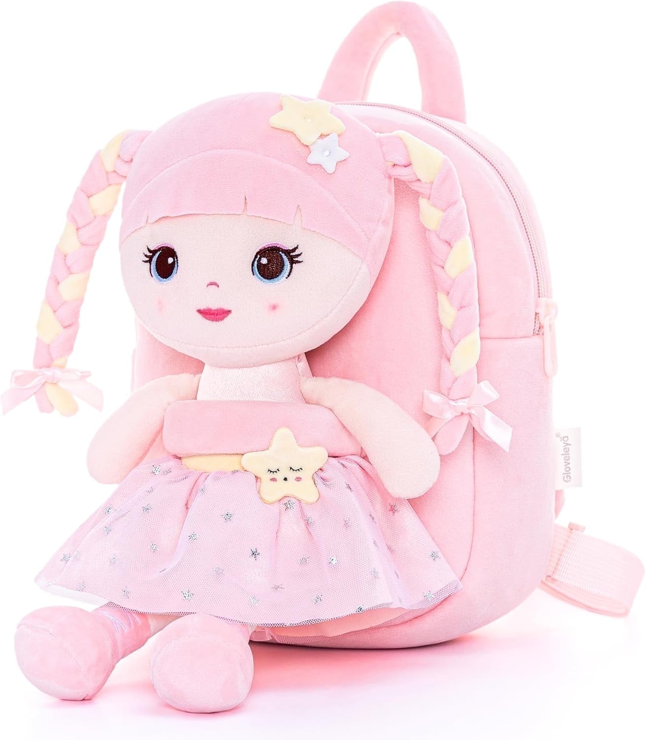 Pink Polyester Backpack with Removable Doll for Toddlers