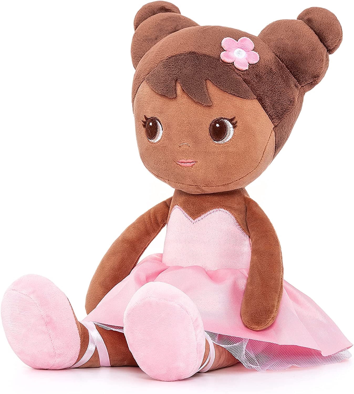 Lazada Plush Dolls Baby Girl Gifts Tanned Baby Doll Soft Girl Toys Bronze Pink Dress 16"
