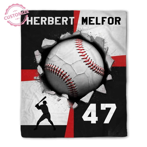 Lazaofficial Baseball Blanket, Custom Name Blanket, Sports Blanket, Baseball Blankets For Boys, Blankets For Beds