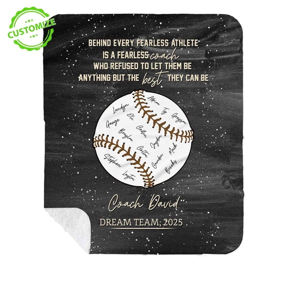 Lazaofficial Custom Baseball Coach Blanket – Personalized Team Gift with Player Names, Cozy Fleece Throw, Sports Appreciation Present