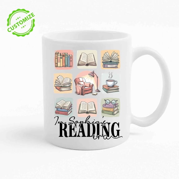 Lazaofficial Custom Reading Mug - In My Reading Era Coffee Cup with Book & Cozy Icons - Personalized Name Gift for Book Lovers, Readers, Bookworms, Birthday or Holiday