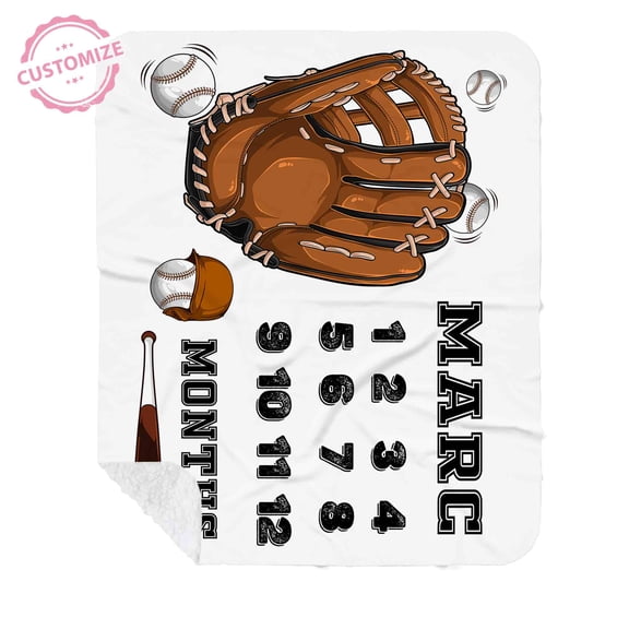 Lazaofficial Milestone Blanket, Custom Baseball Blanket – Personalized Name, Soft Fleece Throw with Bat, Glove & Number Design, Sports Theme Gift
