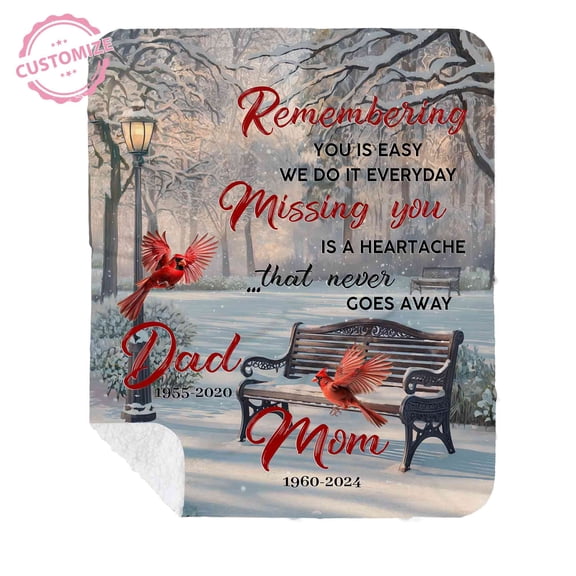 Lazaofficial Personalized Memorial Blanket, Memorial Blanket, Cardinal Bird Blanket, In Loving Memory Blanket, Custom Name Blanket, Sympathy Blanket For Loss Of Loved One, Memorial Gifts