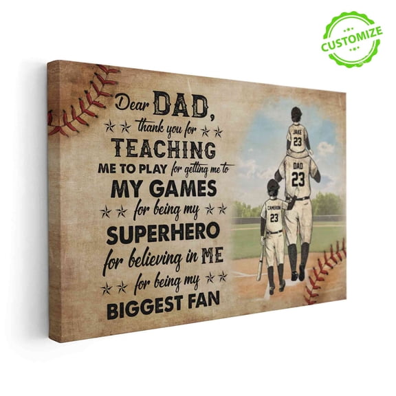 Lazaofficial Personalized Name Canvas, Canvas For Dad, Baseball Canvas, Dad Canvas, Fathers Day Canvas Prints For Dad