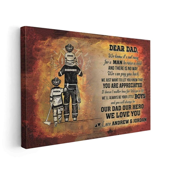 Lazaofficial Personalized Name Canvas, Family Canvas Wall Art, Firefighter Decor, Fireman Gifts For Men, Personalized Wall Decor