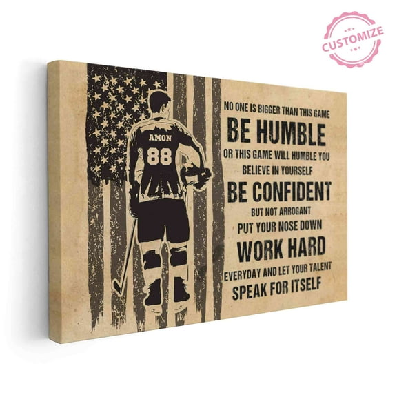 Lazaofficial Personalized Name Canvas, Photos Print Canvas Custom, Hockey Wall Art, Hockey Decor, Hockey Room Decor