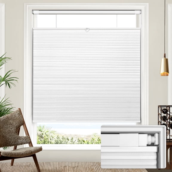Lazblinds Upgraded Magnetic Top Down Bottom Up (TDBU) Honeycomb Blinds, No Drill No Tools Easy Install Cordless Cellular Shades for Windows 36"W x 64"H, White - Blackout