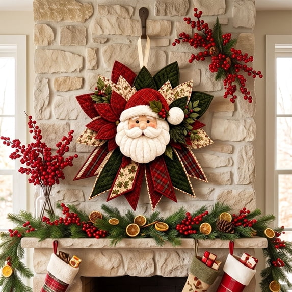 Lazduis Christmas Fabric Wreath Kit Fabric Patchwork Door Hanging Kit Layered Holiday Home Decoration
