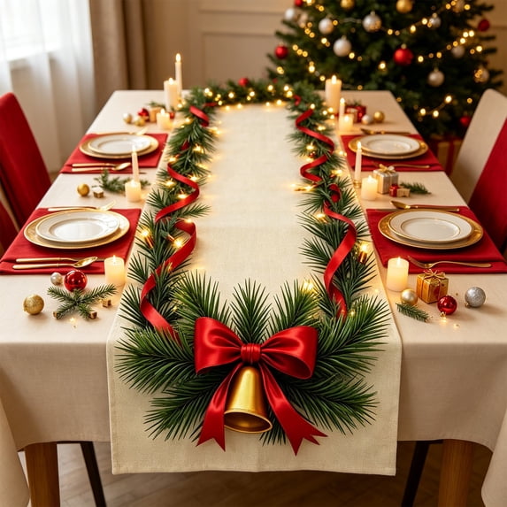 Lazduis Christmas Table Runner Multicolor Holiday Print Tabletop Decor Christmas Table Cloth