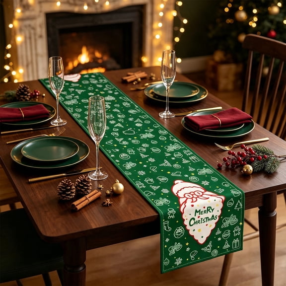 Lazduis Christmas Table Runner Santa and Snowman Holiday Print Indoor Christmas Decorations