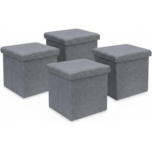 Lazer Folding Storage Ottoman Stool | Multipurpose Storage Bench & Footrest with Storage for Clothes, Books & Toys | Home Organizer (25 x 25 x 25 cm, Pack of 4)