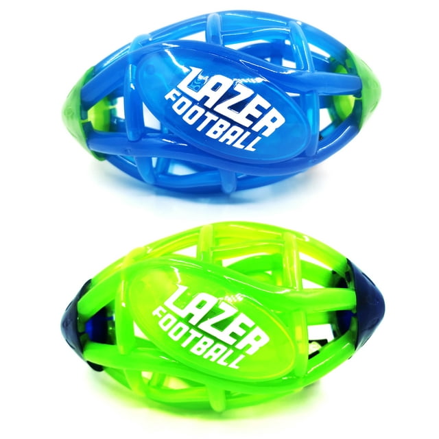Lazer Light Up Glow Rubber Toy Football, Green and Blue, Pee Wee Size 3
