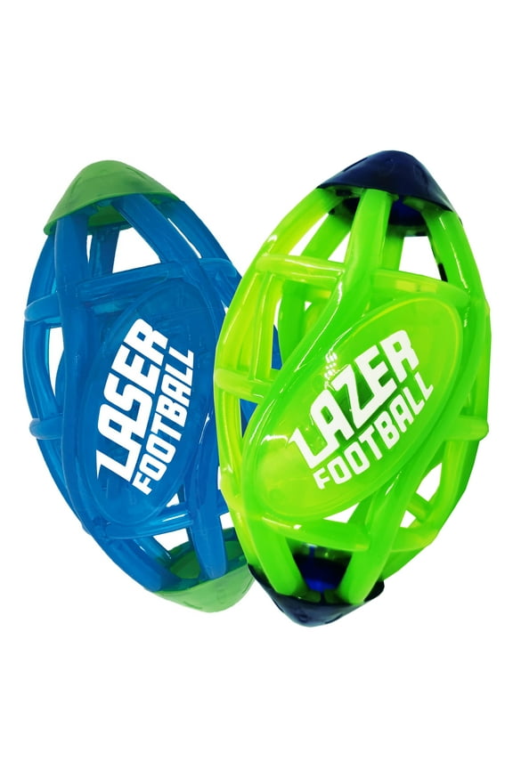 Light Up Rubber Footballs, Green & Blue, 6" x 4" x 4", 10 oz