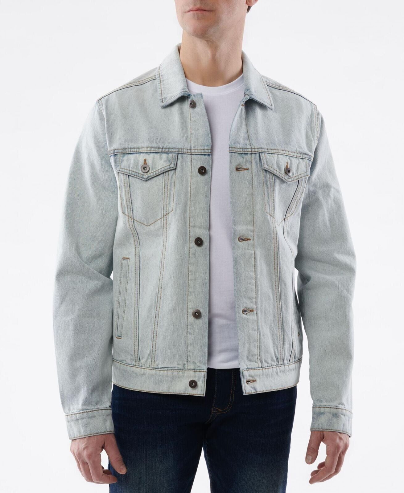 Lazer Men's Regular Fit Denim Trucker Jacket in Extra Light Wash Blue