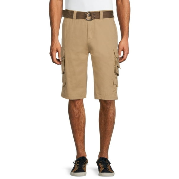 Lazer Mens Belted Ripstop Stacked Cargo Shorts, Waist Sizes 29"-40"