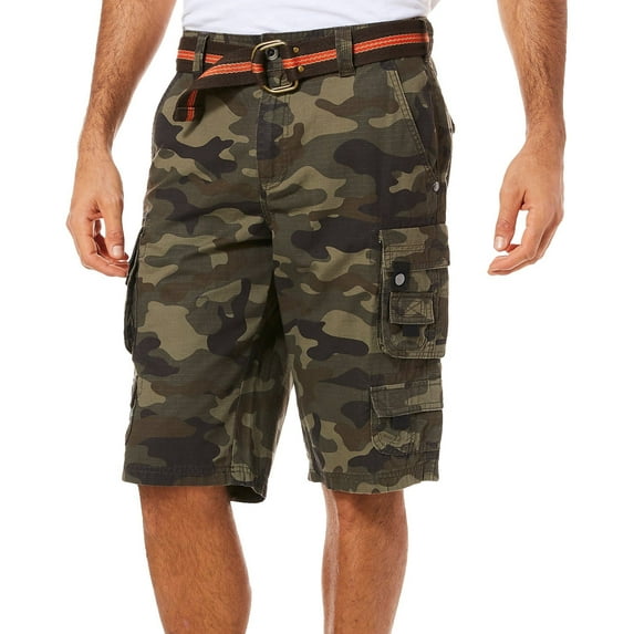 Lazer Mens Belted Ripstop Stacked Cargo Shorts, Waist Sizes 29"-40"