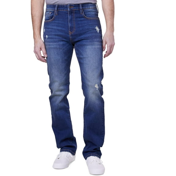 Lazer Mens Denim Distressed Straight Leg Jeans