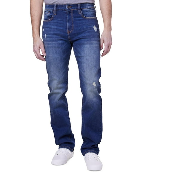 Lazer Mens Denim Distressed Straight Leg Jeans