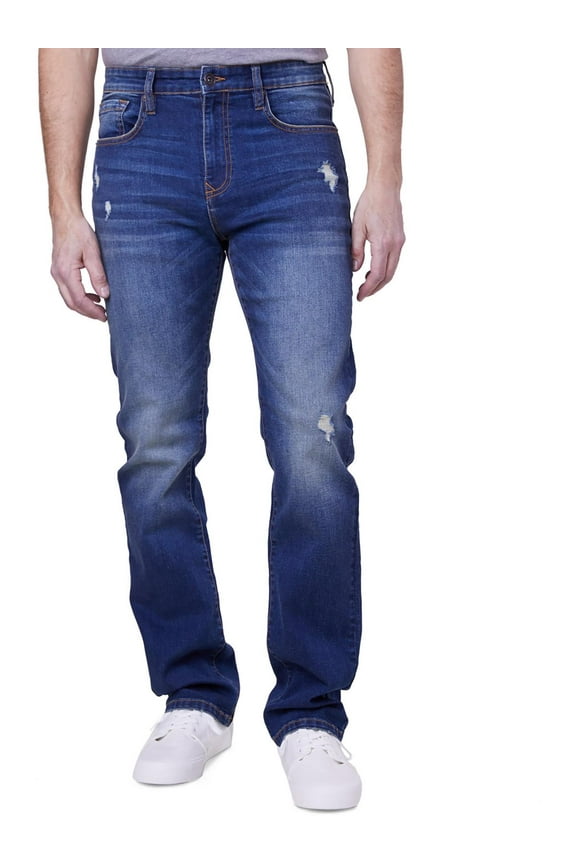 Mens Denim Distressed Straight Leg Jeans
