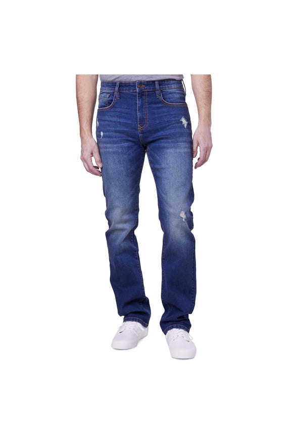 Mens Distressed Straight Leg Jeans, Blue, 30W x 32L