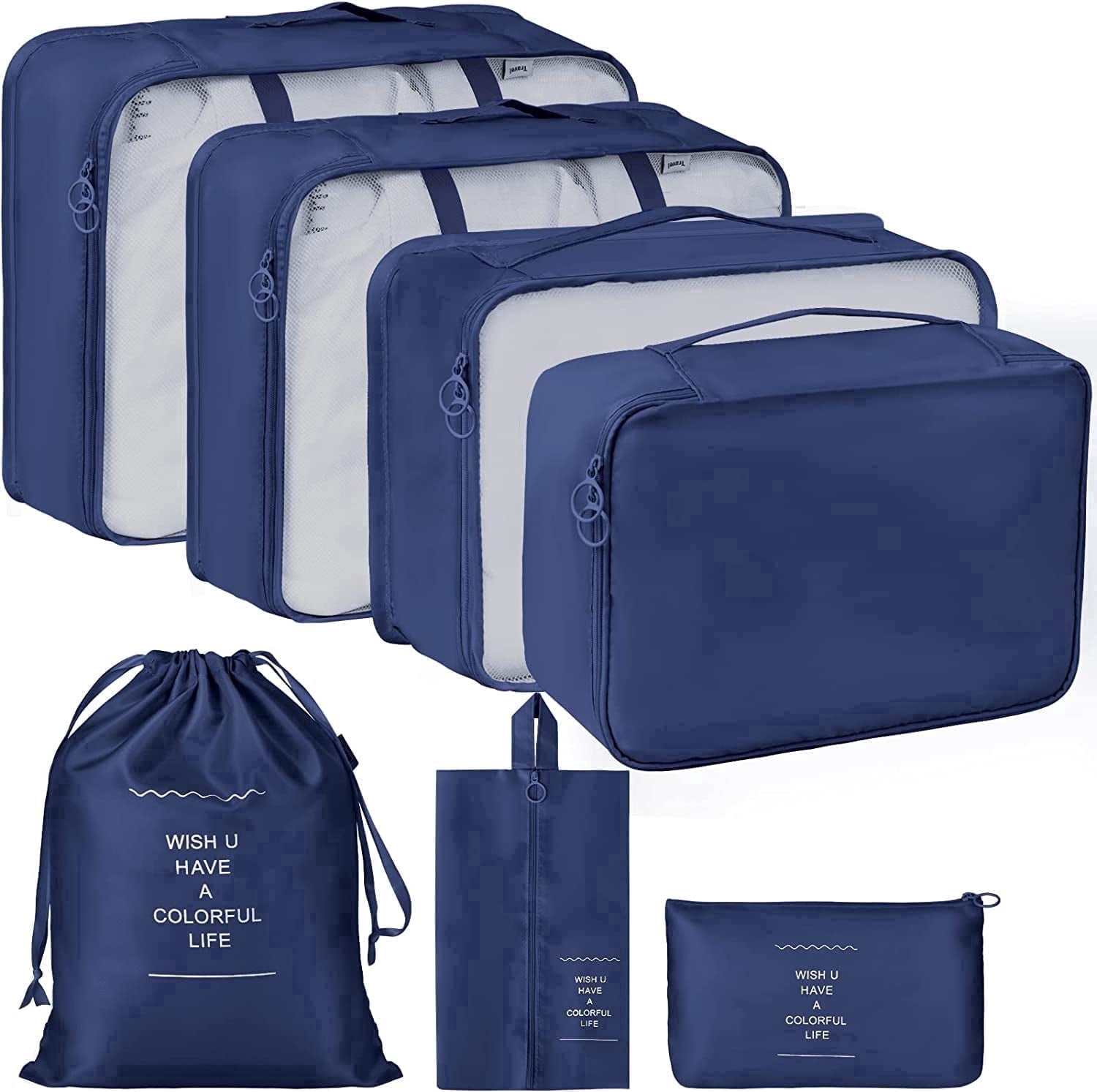Lazer Polyester Packing Organizer Set [3 Packing Cubes, 3 Pouches], Blue, 7 Count