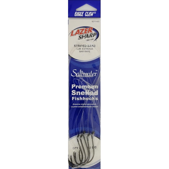 Lazer Sharp 9211H-6/0 Snelled Octopus Plain Shank Hook, Black, Size 6/0, 5 Pack