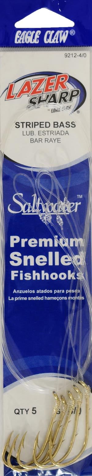 Lazer Sharp 9212H-4/0 18" Snelled Baitholder Hook, Gold, Size 4/0, 5 Pack
