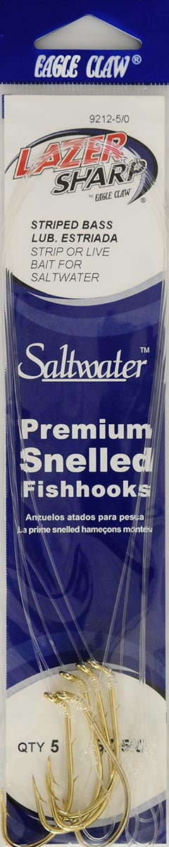 Lazer Sharp 9212H-5/0 18" Snelled Baitholder Hook, Gold, Size 6/0, 5 Pack