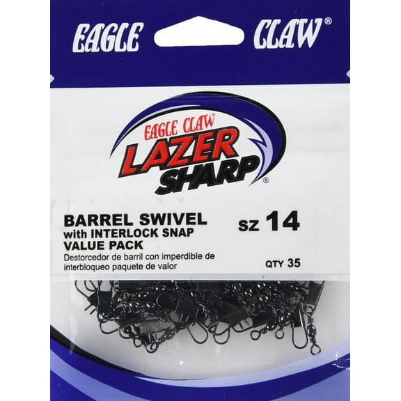 Lazer Sharp Barrel Swivel with Interlock Snap, Black, Size 14, 35 Pack