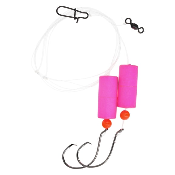 Lazer Sharp Double Hook Pompano Rigs  Mono 2 Hook Rig 30 - Inline Circle Hooks-Black-Size 1/0 - Cylinder Floats-Pink - Crane Swivel  Dual Lock Snap  Red Beads  1 pack