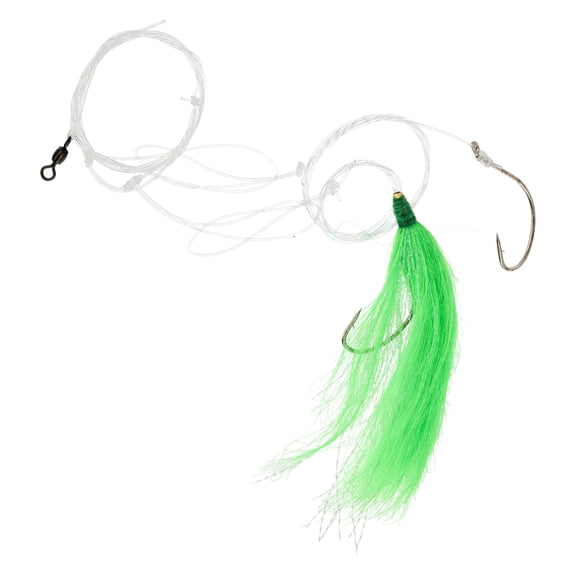 Lazer Sharp Fluke Hi-Lo Single Hair Rigs Mono 2 Hook Rig 33 - Kahle Hooks-Size 2/0-Nickel Single Hair Skirt-Lime Green Crane Swivel 1 pack