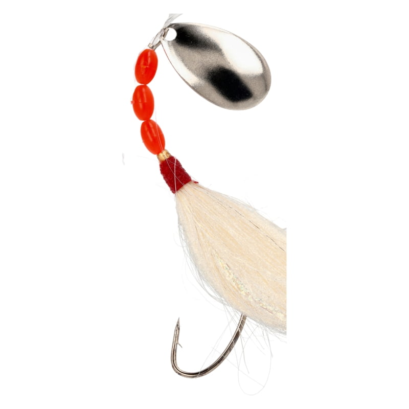 Lazer Sharp Fluke Spinner Hair Rigs – Mono 1 Hook Rig 42”” - Kahle Hooks-Size 2/0-Nickel – Nickle Spinner Blade – Hair Skirt-White - 3-Way Swivel – Dual Lock Snap – Fluorescent Beads – 1 pack