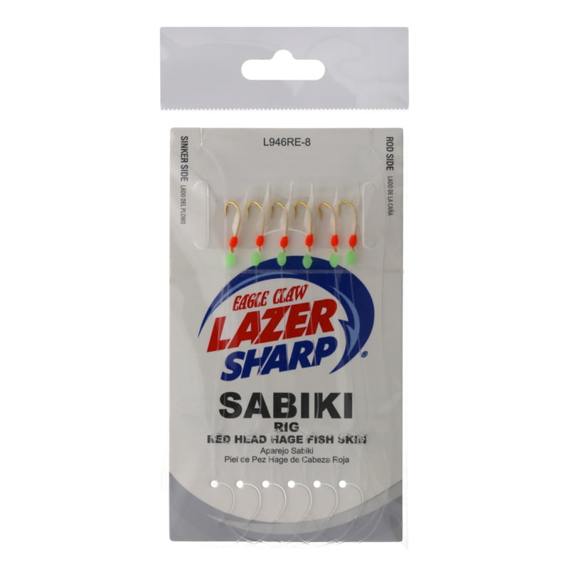 Lazer Sharp Hage Fish Skin Sabiki Rig - Red Head - Glow Bead - Size 8 - 1 Pack