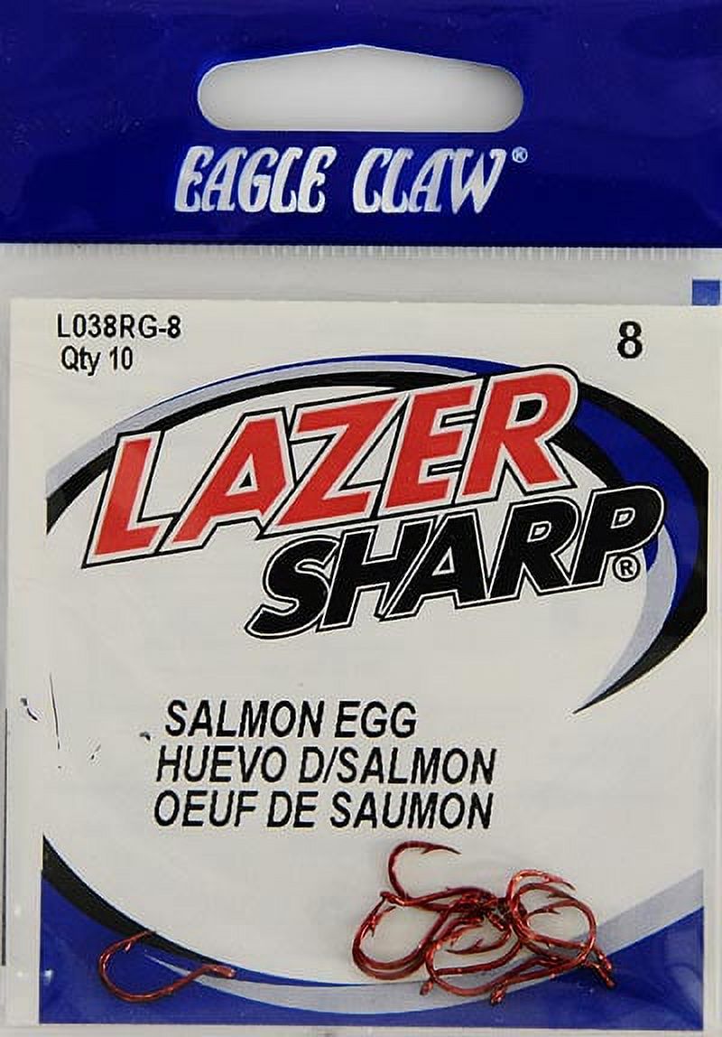 Lazer Sharp L038RGH-8 Salmon Egg up Eye 1-Slice Hook, Red, Size 8, 10 Pack