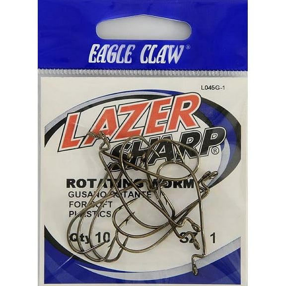 Lazer Sharp L045GH-1 Worm Z-Bend Rotating Hook, Bronze, Size 1
